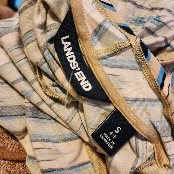 Lands End Striped Open Duster Cardigan Women's Small S 6-8 Tan Black Blue EUC - Picture 4 of 6